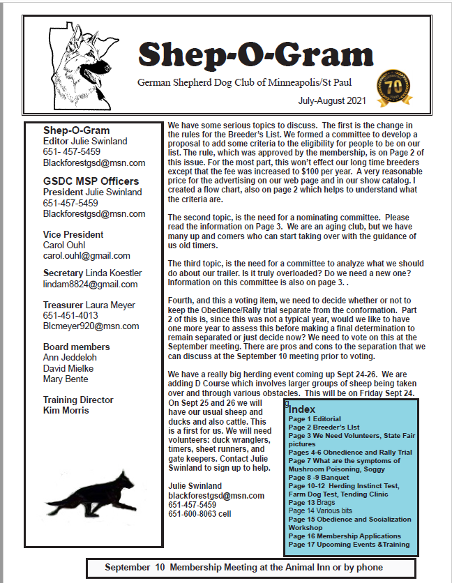 GSDCMSP Shep-O-Gram July-August, 2021